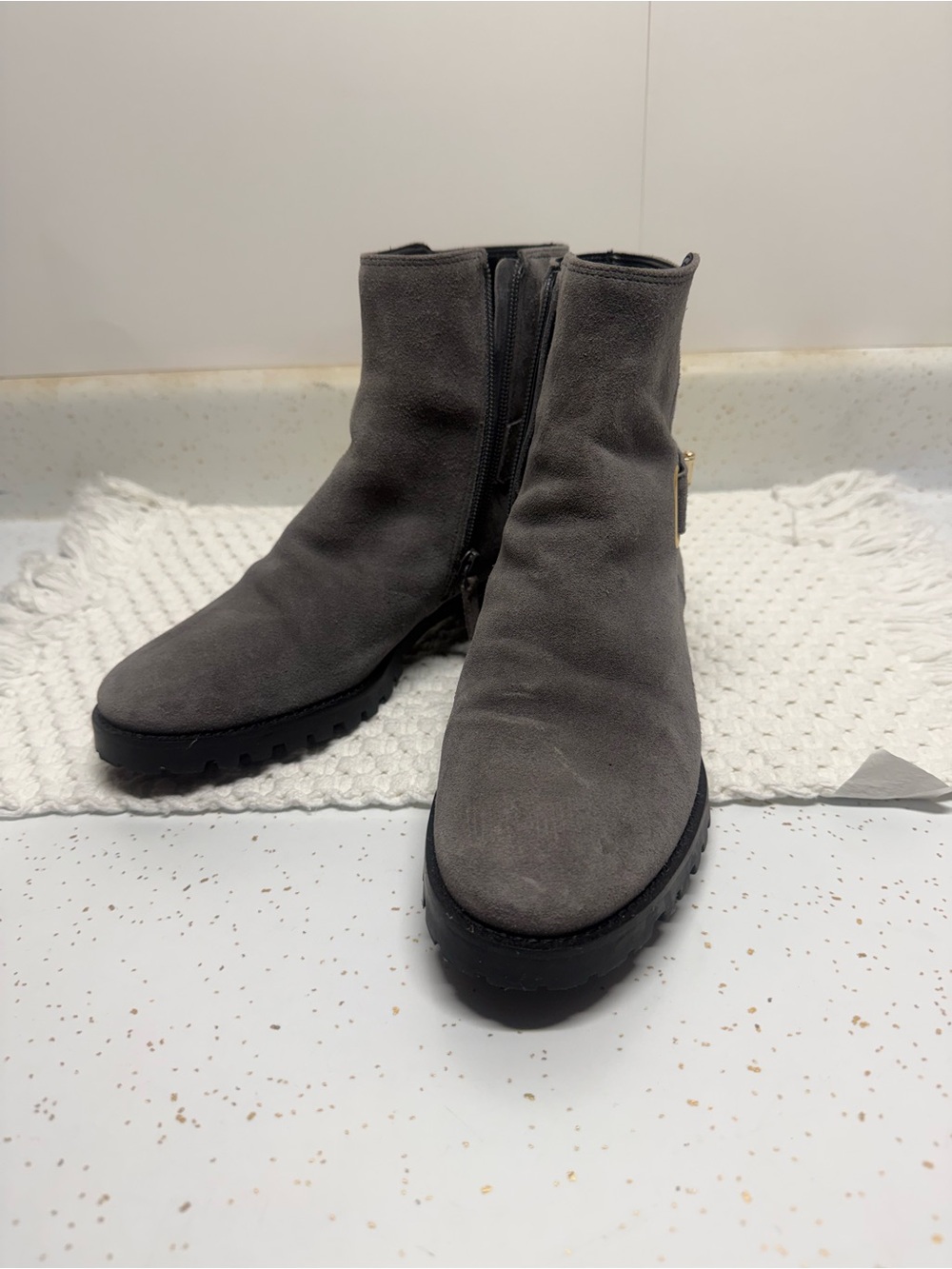 Talbots Gray Suede Ankle Booties with Chunky Sole